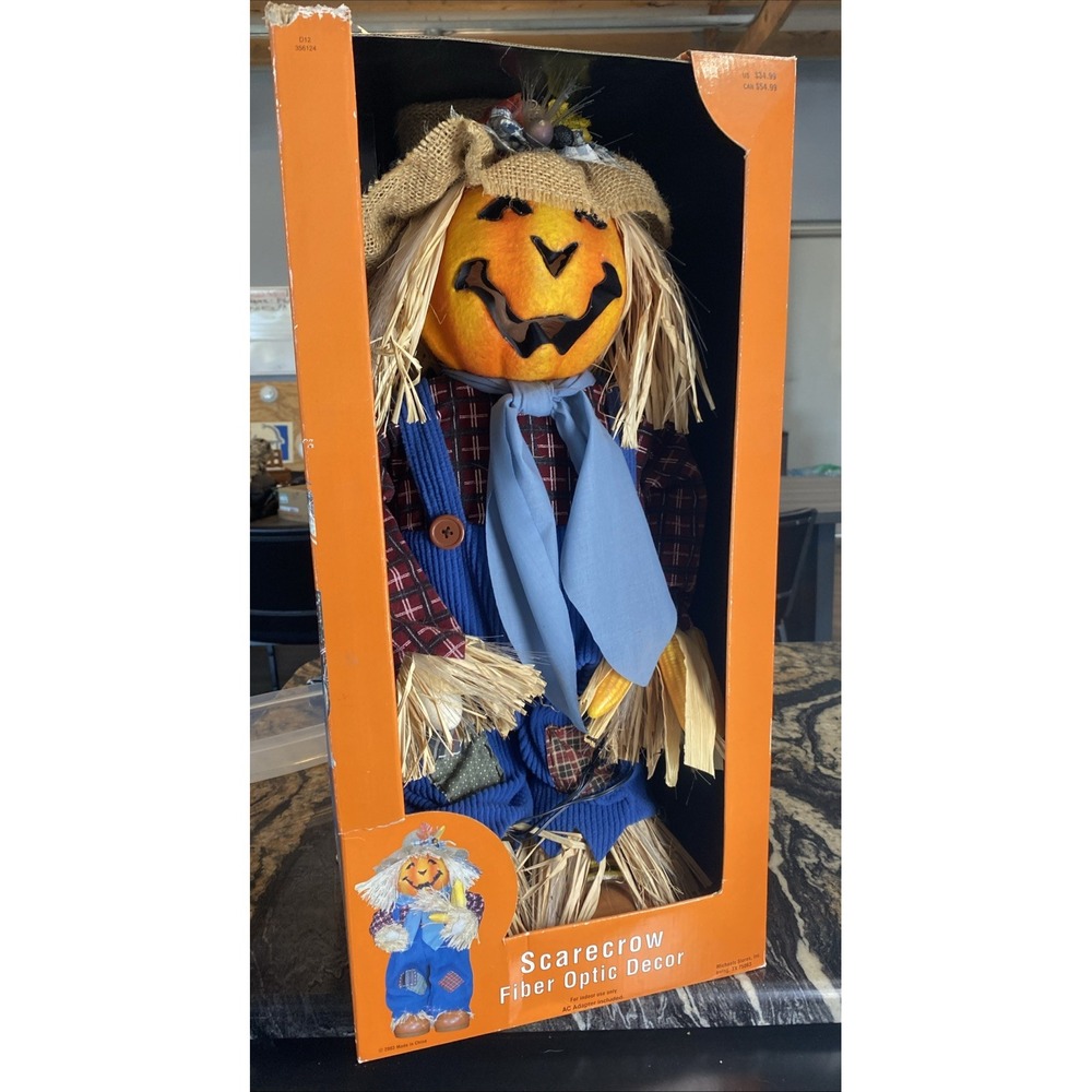 VTG Gemmy Industries Fiber Optic Pumpkin Scarecrow  24" 2004 NIB